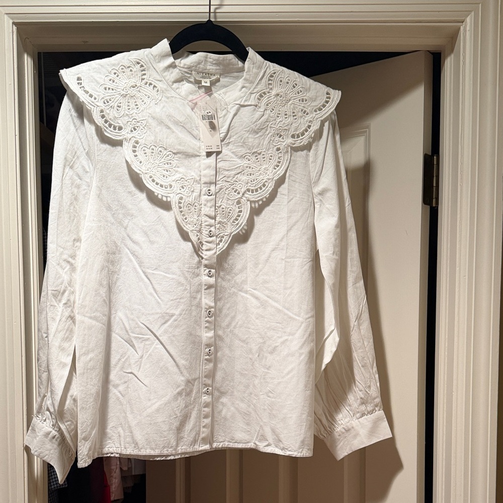 NWT Anthropologie Nikasha Elegant White Lace Collar Blouse